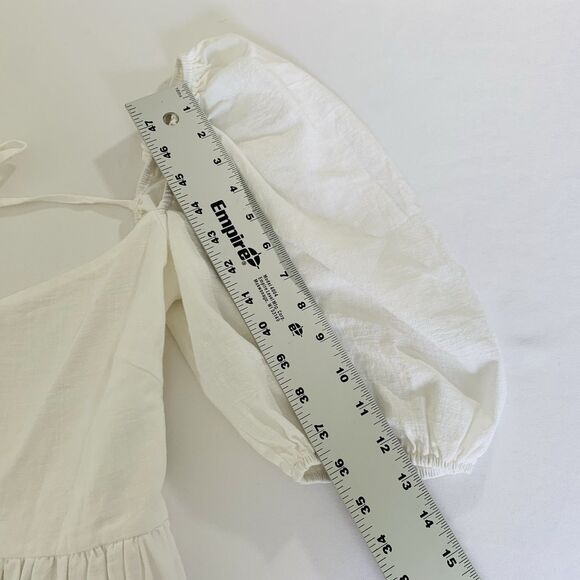 Showpo Palmer Midi Dress US 6 White Puff Sleeve Button Ruffle Tiered Trad Wife - Picture 12 of 14